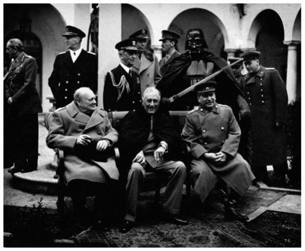 Дарт Вэйдер, Черчилль, Рузвельт, и Сталин на Ялтинской Конференции, 1945.