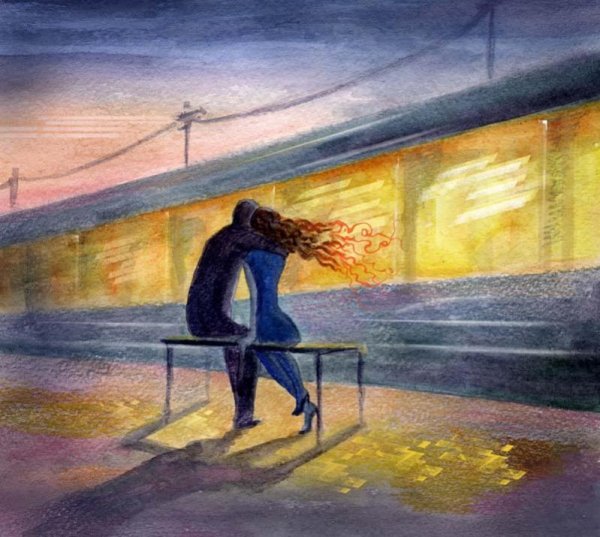 "Ефросинья в поисках любви: Поезда..."
Иллюстрация к серии собственных рассказов о рыжей девушке Ефросинье.