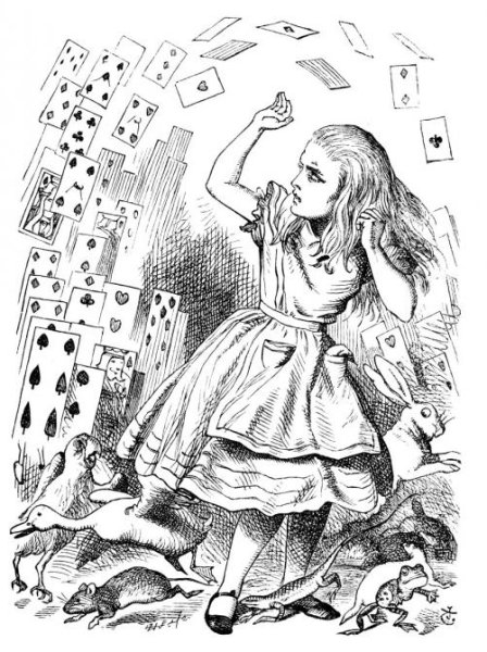 Иллюстратор Дж. Тенниел, "Приключение Алисы в Стране Чудес", глава XII "Алиса дает показания"